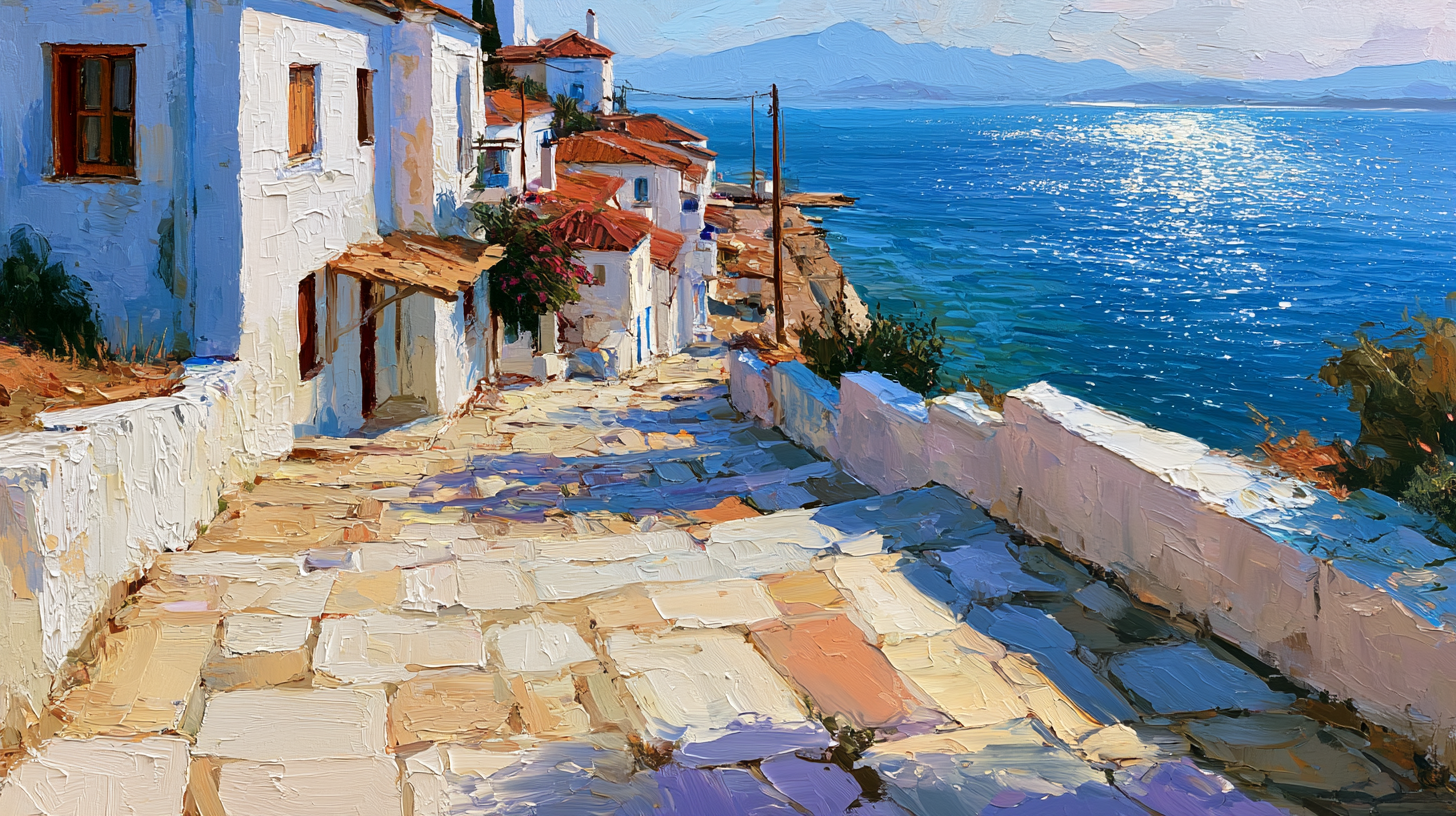 Greek coastal oil art
